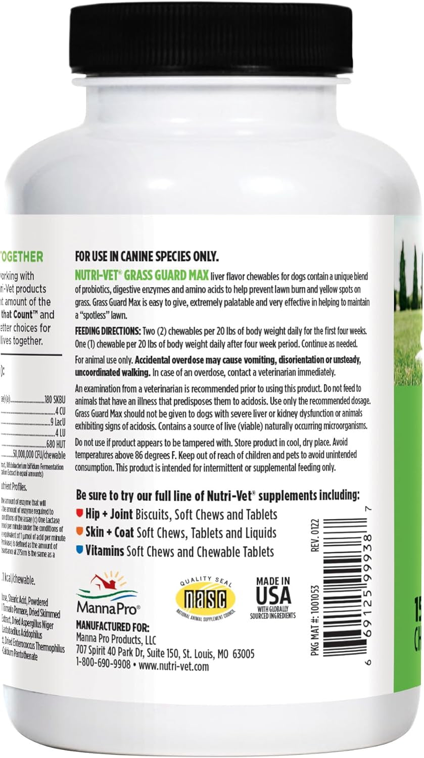 Grass Guard Chewables for Dogs - 150 Count - Probiotics & Digestive Enzymes to Prevent Lawn Burn from Urine