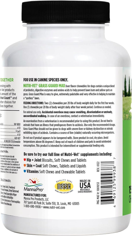 Grass Guard Chewables for Dogs - 150 Count - Probiotics & Digestive Enzymes to Prevent Lawn Burn from Urine
