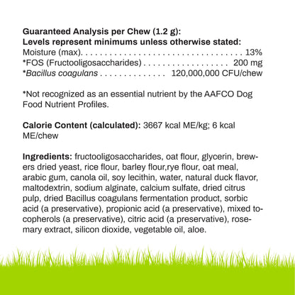 Daily Probiotic, Digestive Health Chew for Dogs, Duck Flavor, 60 Count Bag