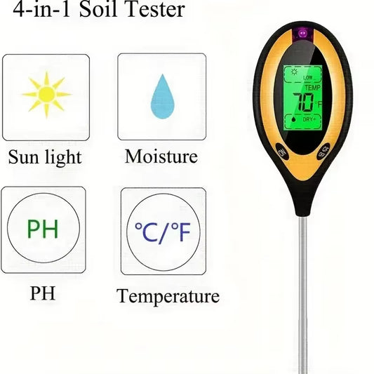 Soil PH Meter Tester Soil Tester PH Moisture Meter Temperature Sunlight Intensity Measurement Analysis Soil Acidity Test 4 in 1